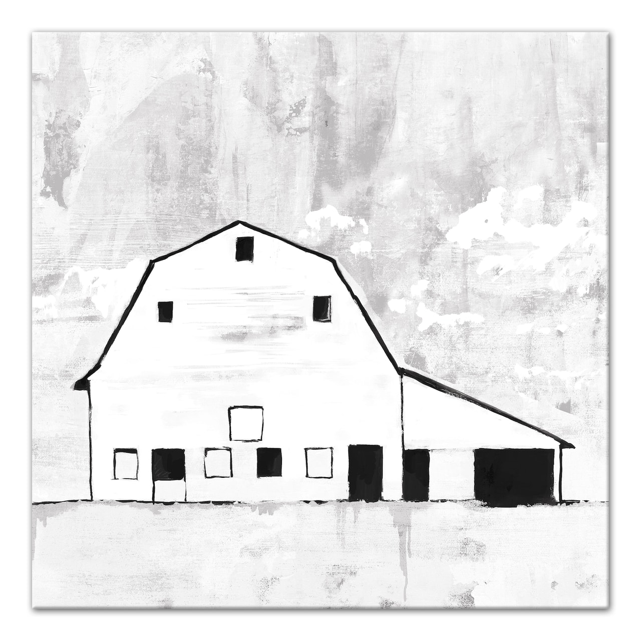 Black And White Distressed Barn 24" x 24" Canvas Wall Art